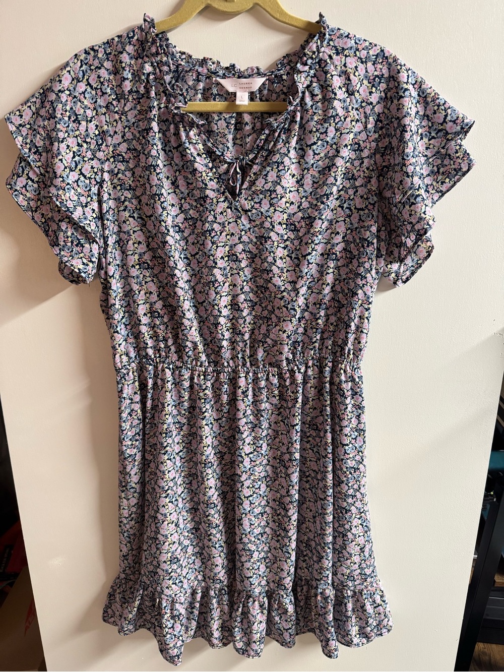 LC Lauren Conrad Lavender Floral Tie-Front Mini Dress
